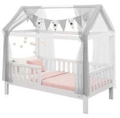 Alcube® Hausbett 90 X 200 Cm Komplett-Set Mit Matratze Und Deko Weiß, Rausfallschutz Und Lattenrost, Kinderbett 90x200 Cm Für Mädchen Und Jungen Kinderbetten Aus Massivem Kiefernholz -Kinderbett Geschäft 2299fc88c2d174f5089c1362034ae639