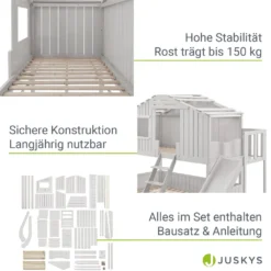 Juskys Kinderbett Baumhaus 90 X 200 Cm Mit Dach, Rutsche & Leiter – Etagenbett Weiß Für Kinder – 2x Lattenrost Bis 150 Kg – Hausbett Aus Massivholz 19 Juskys Kinderbett Baumhaus 90 X 200 Cm Mit Dach, Rutsche & Leiter – Etagenbett Weiß Für Kinder – 2x Lattenrost Bis 150 Kg – Hausbett Aus Massivholz -Kinderbett Geschäft 22d151b46b5e5ee292a846910ab1bc53