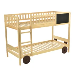 Merax Etagenbett 90x200cm Kinderbett Mit Rechtwinkliger Treppe Und Tafel, Zaun Und Rädern, Stockbett Rahmen Aus Kiefer, Teilbar Zu 2 Einzelbetten, Natur -Kinderbett Geschäft 22fe94dfed3f17e833c38e1191929632