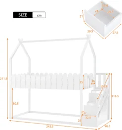 Merax Etagenbett 90x200 Cm Doppelstockbett Mit Treppeschubladen, Zaun Und Dachform, 2 Einzelbetten Doppel Stockbett Für Zwei Kinder, Kinderbett Hochbett Aus Kiefer, Weiß -Kinderbett Geschäft 23582613d682515a34d4bdf926799cd1