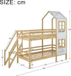 Merax Etagenbett 90x200cm Kinderbett Mit Leiter, Fallschutz Und Lattenrost, Hochbett Stockbett Kiefer Holzbett Hausbett Mit Dach Und Fenster, Weiß/Natur -Kinderbett Geschäft 26c9ededecd1abe60edaac2d4310cb0b