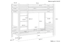 Hochbett Mit Überlänge 80x220 Etagenbett Kiefer Weiß Nische 100 Zubehör Wählbar V-60.16-08-220Wohne Zubehör -Kinderbett Geschäft 2965eb42f70eed71d987cbbc19561b91