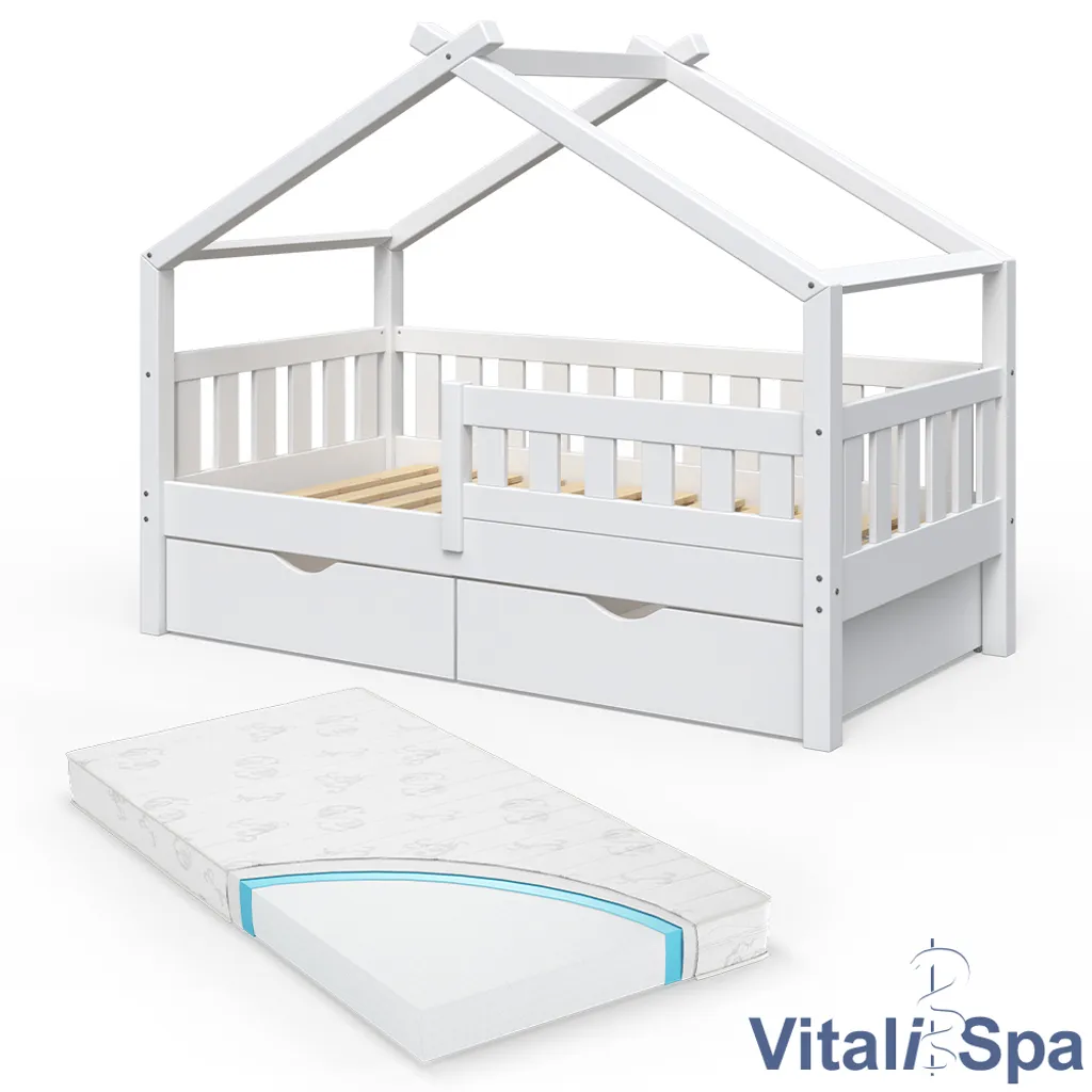VitaliSpa Kinderbett + Schubladen + Matratze Design Weiß 167,6 X 87,6 X 133,6 Cm Massivholz 4 VitaliSpa Kinderbett + Schubladen + Matratze Design Weiß 167,6 X 87,6 X 133,6 Cm Massivholz – Bild 2