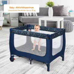 COSTWAY 2 In 1 Reisebett & Laufstall Klappbar, 120 X 60cm Kinderbett, 2 Ebenen Babybett Mit Matratze Und Tragetasche (Blau) -Kinderbett Geschäft 2ad1368974dd5eb3f9435eab148ea851
