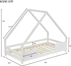 Merax Kinderbett Utopia 80x160cm Hausbett Kiefernholz Jugendbett Kinderhaus Mit Rausfallschutz Und Lattenrost, Weiß -Kinderbett Geschäft 2bcadb56a1f9eed42a93e46029628cef