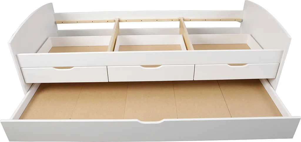 Stauraumbett Mit 2 Liegeflächen Rieka Massivholz Weiss 90 X 200 Cm 3 Schubladen Funktionsbett Schlafzimmer Kinderzimmer Inkl. Gästeliege 5 Stauraumbett Mit 2 Liegeflächen Rieka Massivholz Weiss 90 X 200 Cm 3 Schubladen Funktionsbett Schlafzimmer Kinderzimmer Inkl. Gästeliege – Bild 3