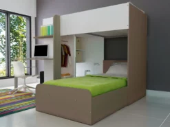 Hochbett 2x 90 X 190 Cm Mit Schreibtisch + Bettboden - Weiß, Naturfarben & Braun - SAMUEL -Kinderbett Geschäft 2ef2be53e5a611ec04ff7a859e00287b