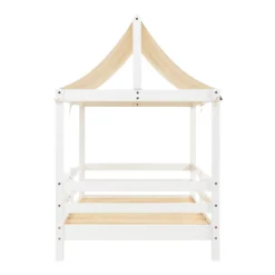 Merax Kinderbett 90x200 Cm Hausbett Mit Rausfallschutz Und Stoffzeltaufsatz, Lattenrost Und Dach, Jugendbett Kinderhaus, Weiß -Kinderbett Geschäft 2f063154154438283d80bed81aa78548