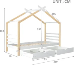 Merax Kinderbett 90x200cm Hausbett Mit Lattenrost Und 2 Schubladen, Spielbett Massivholzbett Für Kinder-und Jugendzimmer, Weiß/Natur -Kinderbett Geschäft 304f18f8eddfa2a346cd8005cccd1728