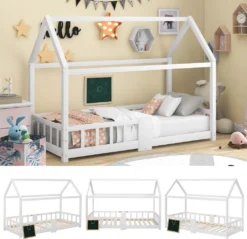 Merax Kinderbett 90 X 200 Cm Hausbett Mit Tafel Und Rausfallschutz, Lattenrost Und Zaun, Einzelbett Für Mädchen Und Jungen Kinderbetten Aus Massivem Kiefernholz, Weiß -Kinderbett Geschäft 30c6593d90d88010a3e5a8cf18cb96a6