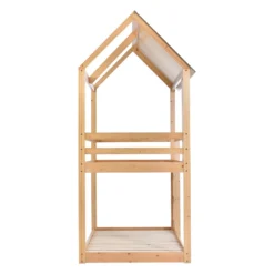 Merax Etagenbett 90x200cm Kinderbett Hochbetten Mit Dach, Leiter, Fenster Und Lattenrost, Doppelstockbett 2 Einzelbetten Für Kinderzimmer, Kiefernholz Rahmen, Eichenfarbe -Kinderbett Geschäft 311a396bd486db974b7d635f0f3894c4