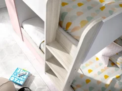 Etagenbett Ausziehbett Mit Stauraum - 3x 90 X 190 Cm - Weiß, Naturfarben & Rosa - ANTHONY -Kinderbett Geschäft 339203cd722d1294fb1b3c97a66bbc7d