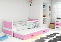 Kinderbett FIONA 2 + Matratze + Lattenrost - , Jugendbett, Kinderbetten Für Mädchen Und Junge, Babybett, 90x200 Cm, Weiß, Rosa