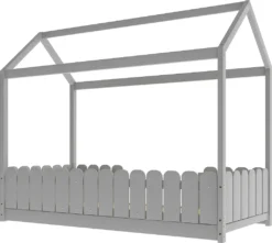 Merax Kinderbett 90x200cm Hausbett Spielbett Kinderhaus Mit Rausfallschutz Und Lattenrost, Schönes Babybett Aus Kiefernholz, Grau -Kinderbett Geschäft 34dc4cabf6f88bfe9769ea2e13364308