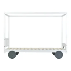 Merax Kinderbett 90x200cm Autobett Mit Lattenrost Und Rädern, Abnehmbarer Rahmen, Rahmen Aus Kiefer, Einzelbett Jungenbett Babybett Für Mädchen Und Jungen, Weiß -Kinderbett Geschäft 356980a898de7b03d4c433bb2747ba62