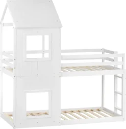 Merax Etagenbett 90x200 Cm Hochbett Mit Treppe Und Lattenrost, Dach Und Rausfallschutz, Kieferholzbett Kinderbett Für 2 Kinder, Weiß -Kinderbett Geschäft 35e37b9cc26ef96813af88c67c496159