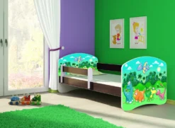 ACMA Jugendbett Kinderbett Junior-Bett Komplett-Set Mit Matratze Lattenrost Und Rausfallschutz Wenge 30 Dino 160x80