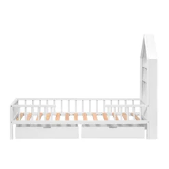 Merax Kinderbett 90x200cm Massivholz Einzelbett Mit Schubladen Und Lattenrost, Hausbett Mit Bücherregal Ablage Rausfallschutz, Weiß -Kinderbett Geschäft 371a61fc03f73c590353eb6628c897ce