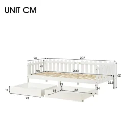 Merax Kinderbett 90x200 Cm Tagesbett Einzelbett Mit Zäune Und 2 Schubladen Auf Rollen, Kiefernholz Lattenrost Hausbett, Weiß -Kinderbett Geschäft 3944d856140638ece22187fbe4b4544c
