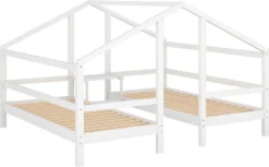 Merax Kinderbett 90x200cm/90x200cm Hausbett Für 2 Kinder Mit Rausfallschutz, Nachttisch Und Lattenrost, Zwei Einzelbetten Jugendbetten Bett Unter Einem Dach, Weiß -Kinderbett Geschäft 39922a0874d007abd1fc57cbf0d26308