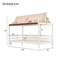 Merax Kinderbett 90x200 Cm Hausbett Mit Rausfallschutz Und Stoffzeltaufsatz, Lattenrost Und Dach, Jugendbett Kinderhaus, Weiß -Kinderbett Geschäft 3b14cf9d3ec119aef7dc9939d98437a3