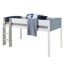 Homestyle4u 1845, Hochbett Spielbett Kinderbett Leiter 90x200 Massiv Jugendbett Weiß Grau