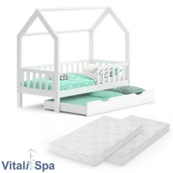 VitaliSpa Kinderbett Hausbett Gästebett Wiki Weiß 80x160cm Schublade Matratzen -Kinderbett Geschäft 3c624d7d7c32cd5524f5a27b4b5dec42