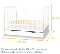 Alcube® Mitwachsendes Babybett 60 X 120 Cm Mit Schublade Gitterbett 120x60 Kiefernholz Zum Kinderbett Umbaubar In Weiß -Kinderbett Geschäft 3d773e6f1c2d2cee94226b221a4e5330