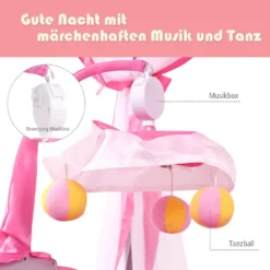 COSTWAY 4 In 1 Reisebett & Wickeltisch & Kinderbett & Laufstall Klappbar, 125x65x76cm, 2 Ebenen Babybett Mit Spielbogen, Musikbox, Wickelauflage, Baldachin Und Transporttasche (Rosa) -Kinderbett Geschäft 3d96da8f17b4bec0b7e14f16f056e1eb