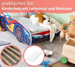 Alcube® Autobett 80x160 Mit LED-Beleuchtung PKW Burning Flame Mit Matratze Und Lattenrost Jugendbett Kinderbett 80x160 Cm - Blau -Kinderbett Geschäft 3dc103314c2bc067f63214d51bd74252