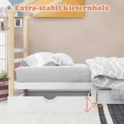 Merax Kinderbett 90x200cm Hausbett Mit Lattenrost Und 2 Schubladen, Spielbett Massivholzbett Für Kinder-und Jugendzimmer, Weiß/Natur -Kinderbett Geschäft 3e88e4f3a4ffaed989f6f543eb41cd42