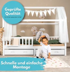 Alavya Home® Hausbett 90 X 200 Cm Mit Buchablage Weiß - Mit Schubladen -Kinderbett Geschäft 3f583fb09cbe472d20821ac552ced236