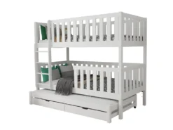 Etagenbett »Hochbett Kinderbett LUKAS Für 3 Kinder 90x200 Weiß« (mit Ausziehbett, Funktionsbett Inkl. Lattenrost, Rausfallschutz Und 2 Schubladen) -Kinderbett Geschäft 416144fe756307901db29e49da433f2f