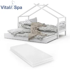 VitaliSpa Kinderbett + Bettschublade + Matratze Design Weiß 208 X 146 X 97 Cm Massivholz -Kinderbett Geschäft 41a2ae900ea794294a8c2e8417a93ca0