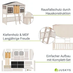 Juskys Kinderbett Farmhaus 90 X 200 Cm Mit Treppe, Dach & Fenster – Hochbett Rosa Für Kinder – Lattenrost Bis 150 Kg – Hausbett Aus Massivholz -Kinderbett Geschäft 42024218c1362cf38cad88c9a807f811