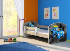 ACMA Jugendbett Kinderbett Junior-Bett Komplett-Set Mit Matratze Lattenrost Und Rausfallschutz Sonoma 04 Rote Auto 180x80