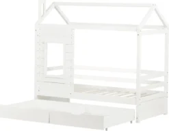 Merax Kinderbett Hausbett Mit Rausfallschutz Und Schubladen, Massivholz Spielbett 160x80 Cm Babybett Mit Lattenrost Und Fenster, Weiß -Kinderbett Geschäft 42e958cacc401ba2becfacbf45e20ab7