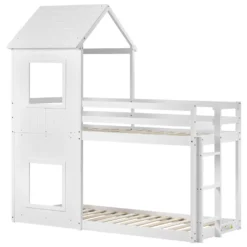 Merax Etagenbett 90x200 Cm Hochbett Mit Treppe Und Lattenrost, Dach Und Rausfallschutz, Kieferholzbett Kinderbett Für 2 Kinder, Weiß -Kinderbett Geschäft 435651083df6f7d59f6240a781006285