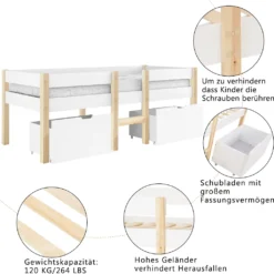 Merax Kinderbett 90x200cm Kinderhaus Hausbett Mit Rausfallschutz, Lattenrost & 2 Schubladen In Kiefer, Mädchen Jungen Bett, Weiß -Kinderbett Geschäft 43d1940b94cff41b93f5cd72d6f9a3fe