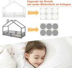 Merax Kinderbett 90 X 200 Cm Hausbett Mit Rausfallschutz Und Schornstein, Robuste Lattenroste, Kinderbetten Aus Kiefernholz, Grau -Kinderbett Geschäft 43ec993c1de3e4a10ed53b2be8e87faa