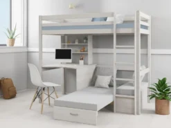 Hochbett Mit Schreibtisch, Schlafsofa & Stauraum - 90 X 200 Cm - Kiefer Massiv - Geweißt - GOLIATH II -Kinderbett Geschäft 44c43a88c7b3c1657234e94f07afb1f6