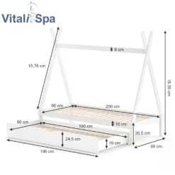 VitaliSpa Kinderbett + Bettschublade Tipi Weiß 208 X 183,5 X 96 Cm Massivholz -Kinderbett Geschäft 44cf3af75f5ca2099891a00f313e9398