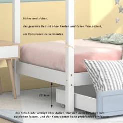 Merax Kinderbett 90x200 Cm Hausbett Mit 2 Herausnehmbaren Schubladen, Stabiles Podestbett Jugendbett Spielbett Aus Kiefer, Weiß -Kinderbett Geschäft 47c023b9cfd5d6834a11c6552f2a2571