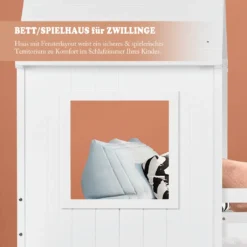 Merax Etagenbett 90x200 Cm Hochbett Mit Treppe Und Lattenrost, Dach Und Rausfallschutz, Kieferholzbett Kinderbett Für 2 Kinder, Weiß -Kinderbett Geschäft 47c62ea8b247ce9c31bcdbf252548051