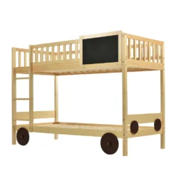 Merax Etagenbett 90x200cm Kinderbett Mit Rechtwinkliger Treppe Und Tafel, Zaun Und Rädern, Stockbett Rahmen Aus Kiefer, Teilbar Zu 2 Einzelbetten, Natur -Kinderbett Geschäft 49624308ce2a415a3daebce2ae1cbabf