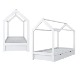 VitaliSpa Kinderbett Hausbett Weiß 90x200 Cm Schubladen Bett Holz Kinderhaus -Kinderbett Geschäft 497a447178d66a6522227a2e12b456fe