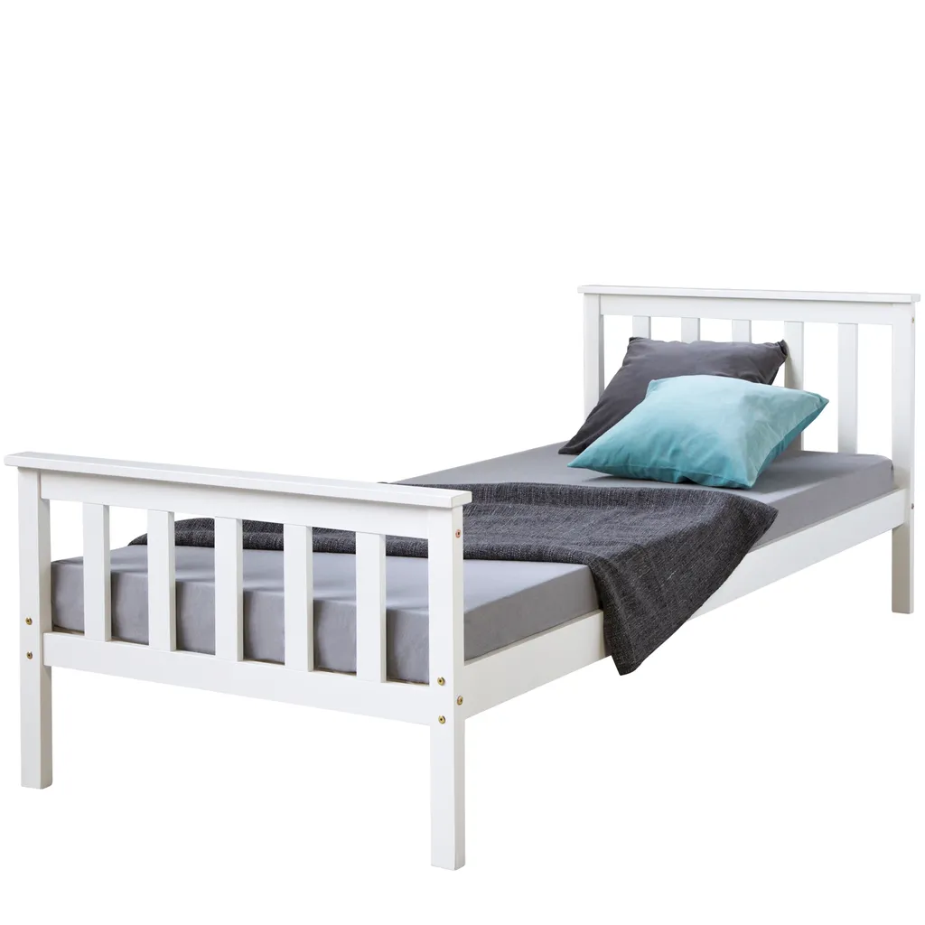 Homestyle4u 1416, Holzbett 90x200, Jugendbett Mit Lattenrost, Weiss, Kiefer Massivholz 4 Homestyle4u 1416, Holzbett 90x200, Jugendbett Mit Lattenrost, Weiss, Kiefer Massivholz – Bild 2