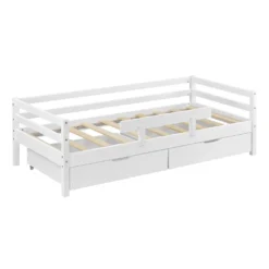 Kinderbett Mit 2 Bettkasten 200x90cm Jugendbett Mit Stauraum Rausfallschutz Lattenrost Kiefernholz Sperrholz Weiß [en.casa] -Kinderbett Geschäft 4ab4af72453fe88a48041b6c4043ca64