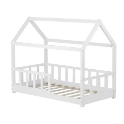Homestyle4u 2048, Kinderbett Weiß Hausbett Mit Rausfallschutz 80x160 Cm Bodenbett Montessori Bett Bettenhaus Lattenrost -Kinderbett Geschäft 4de96ec03a03f8d9692592b32ed3c1ce