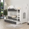 FURNIX Etagenbett In Hausform DERSI 80x160 Mit Schublade Und Matratzen Weiß-Grau -Kinderbett Geschäft 4e24907f4a4d68430bc701d2bb798f4a